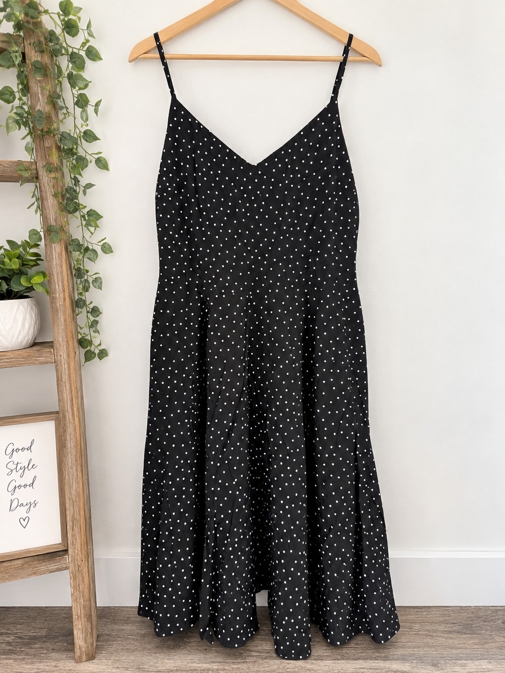 Black Polka Dot Slip Dress - Classic Spaghetti Strap